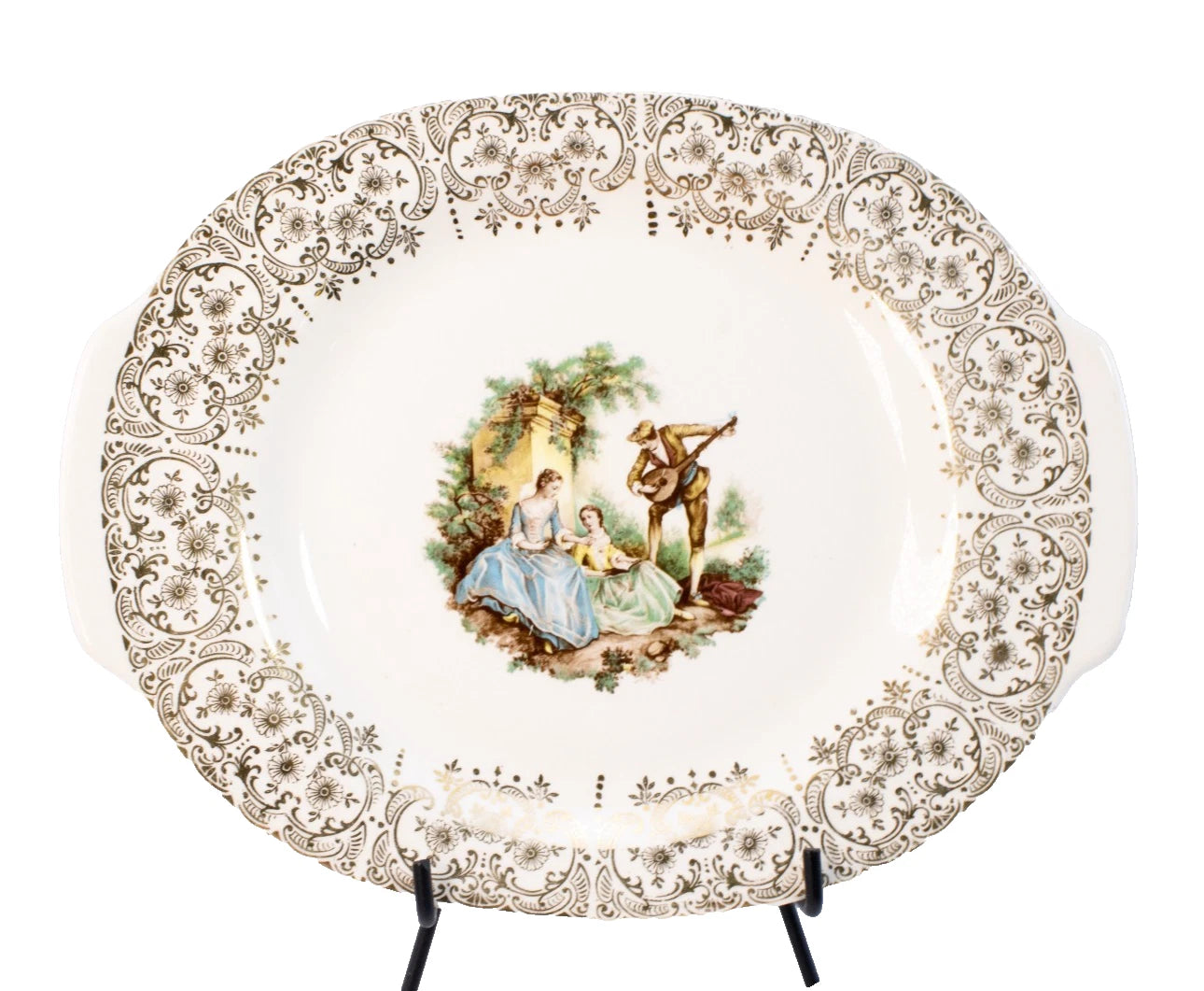 Vintage American Limoges “Triumph” China D’Or 22K Gold Platter – Courting Scene