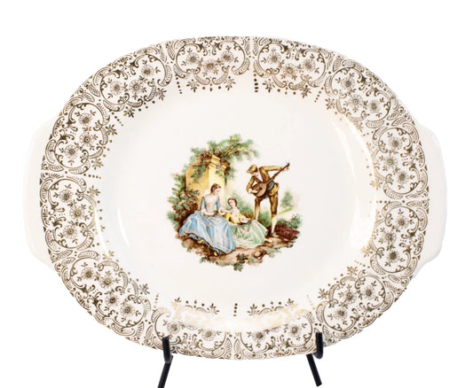 Vintage American Limoges “Triumph” China D’Or 22K Gold Platter – Courting Scene