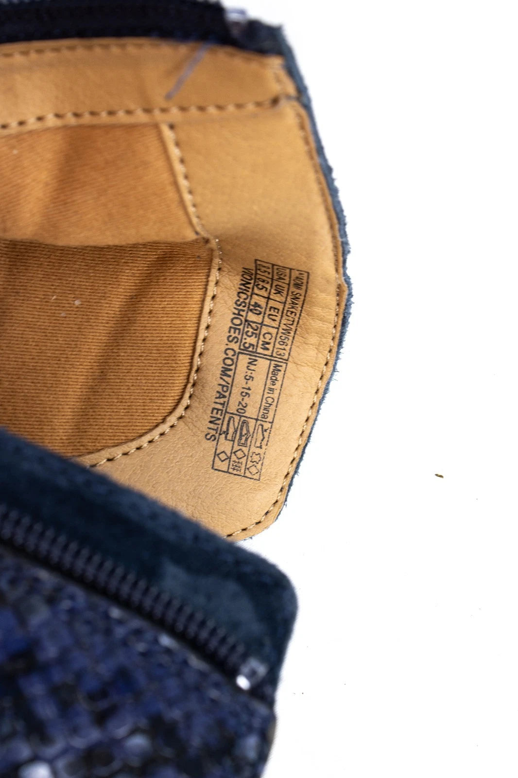 Vionic Navy Suede & Snake Print Ankle Booties – Women’s 8.5M Block Heel Zip Boot