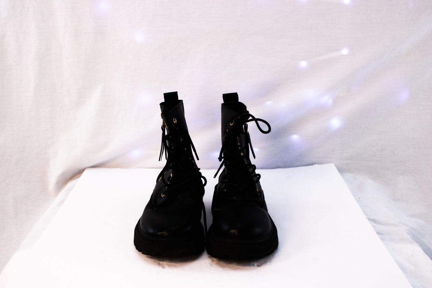 Black Leather Combat Boots Womens EU 38 US 7 Lace Up Lug Sole Zipper