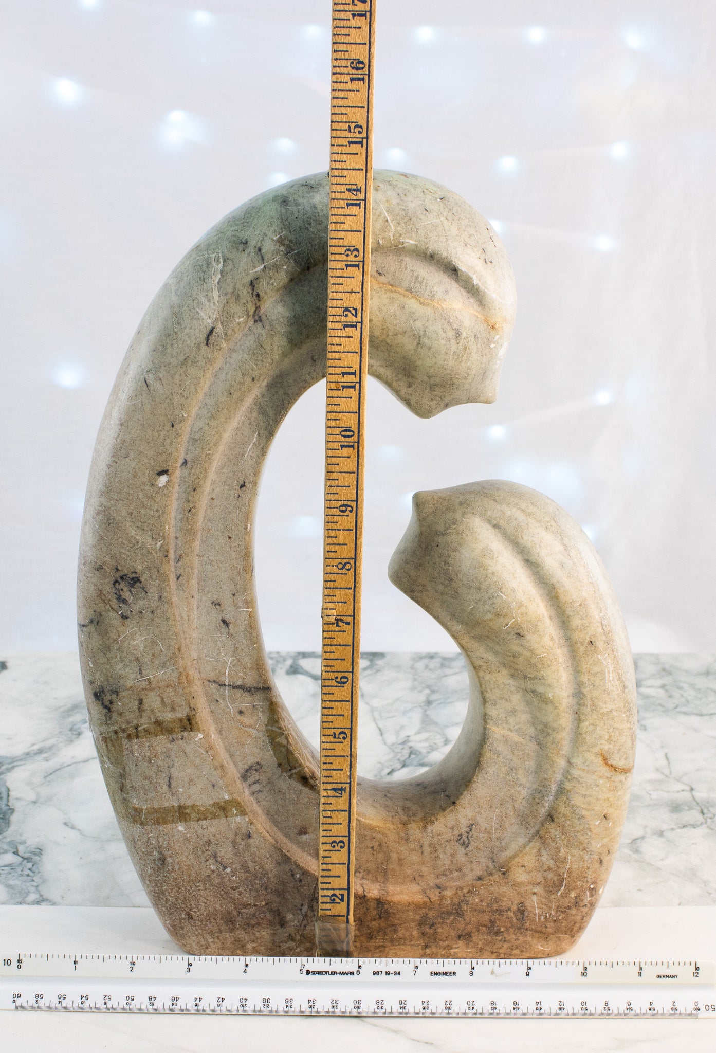 Abstract Marble Sculpture | Mother & Child Form | Mid-Century Modern Stone Art