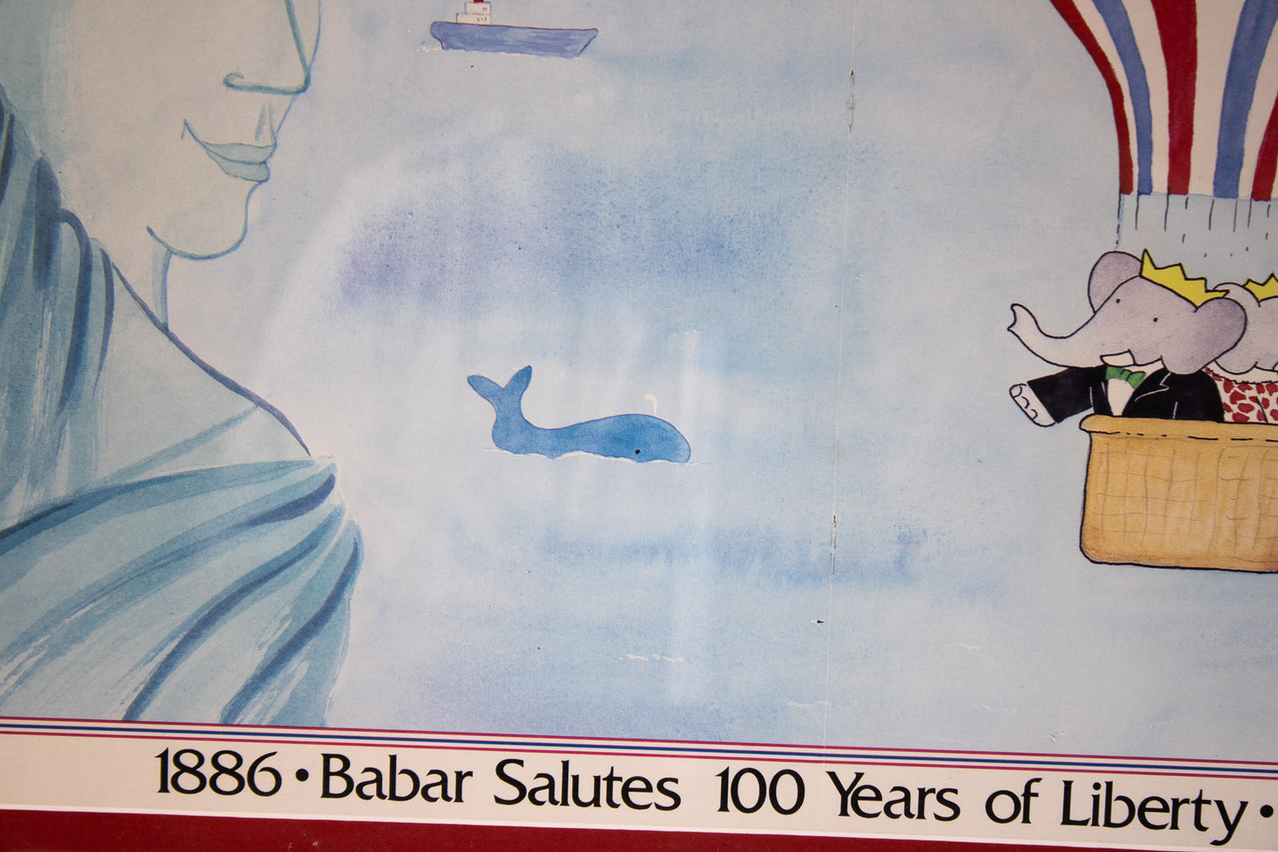 Vintage Babar Liberty Print Framed 1986 Statue of Liberty France America Art