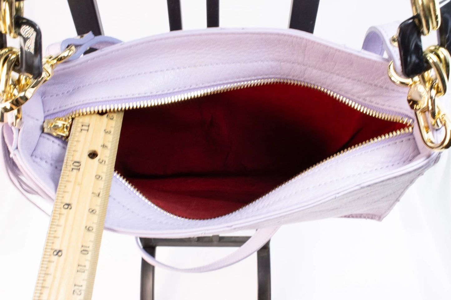 Kelly Tooke Sutton Crossbody Bag / Lilac Leather Quilted Handbag w/ Resin Chain