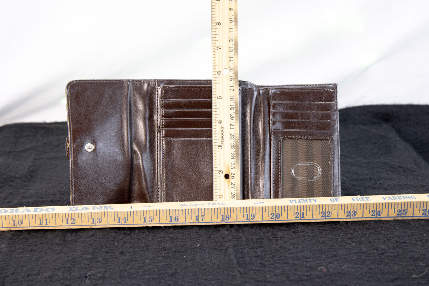 Coach Brown Signature C Trifold Wallet Buckle Strap Zip Coin Pocket