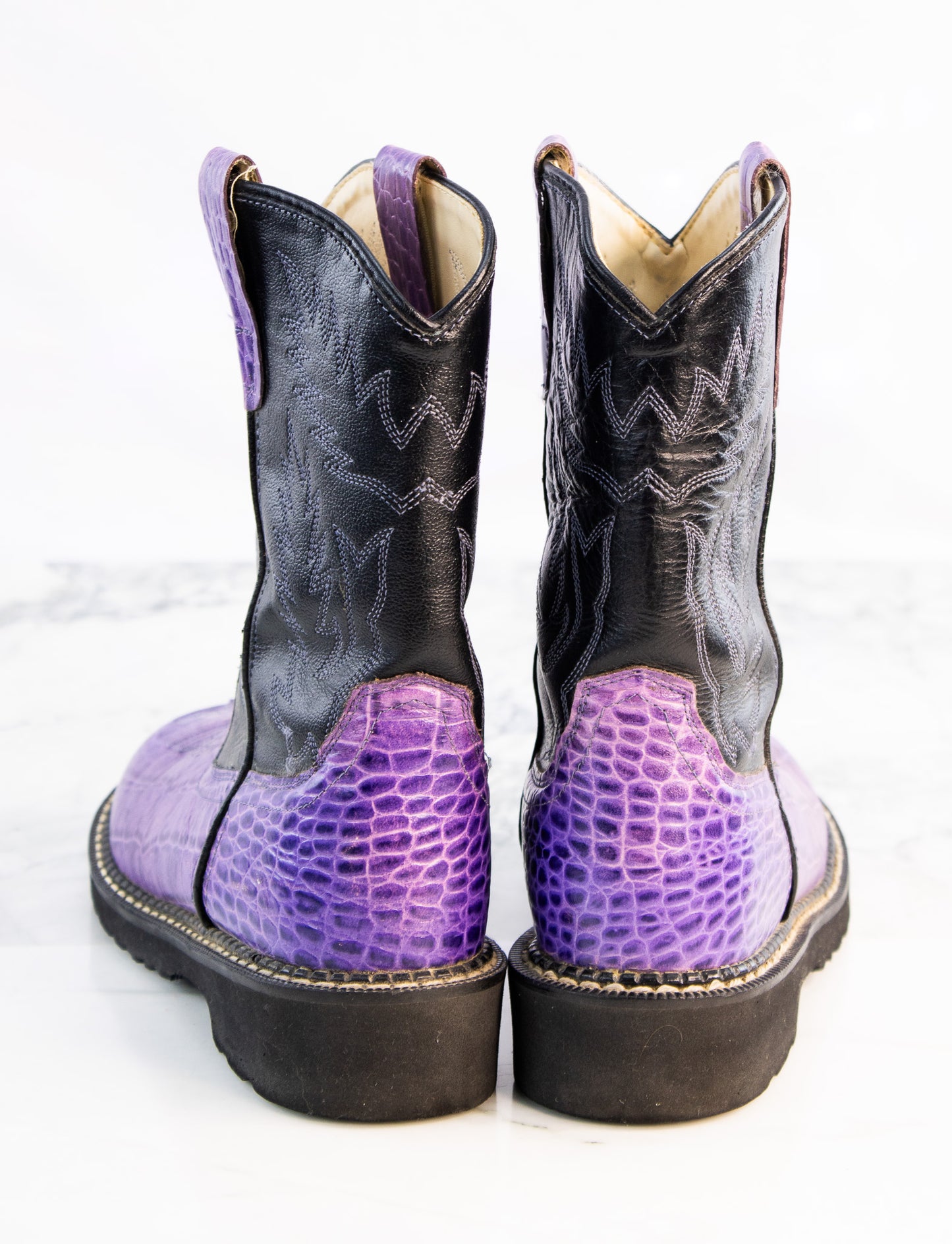Old West Youth Cowboy Boots Purple Croc Print Black Western Y4