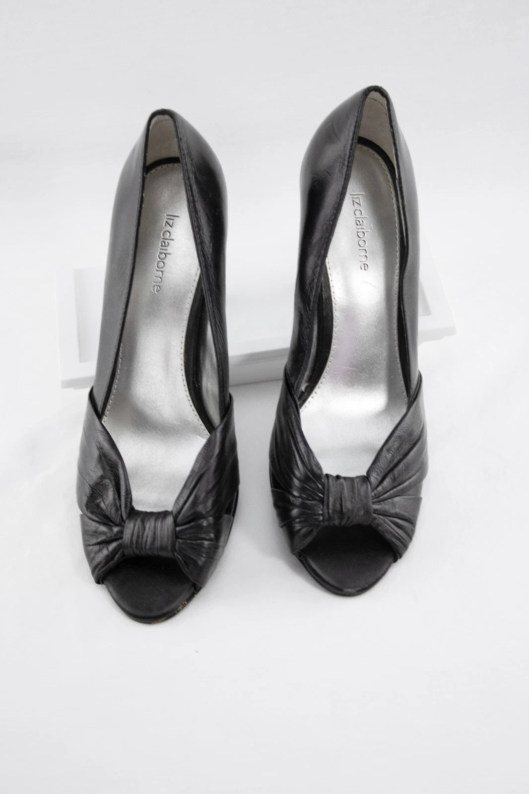 Liz Claiborne Black Leather Heels | “Grace” 8.5M Peep-Toe Pumps | Vintage