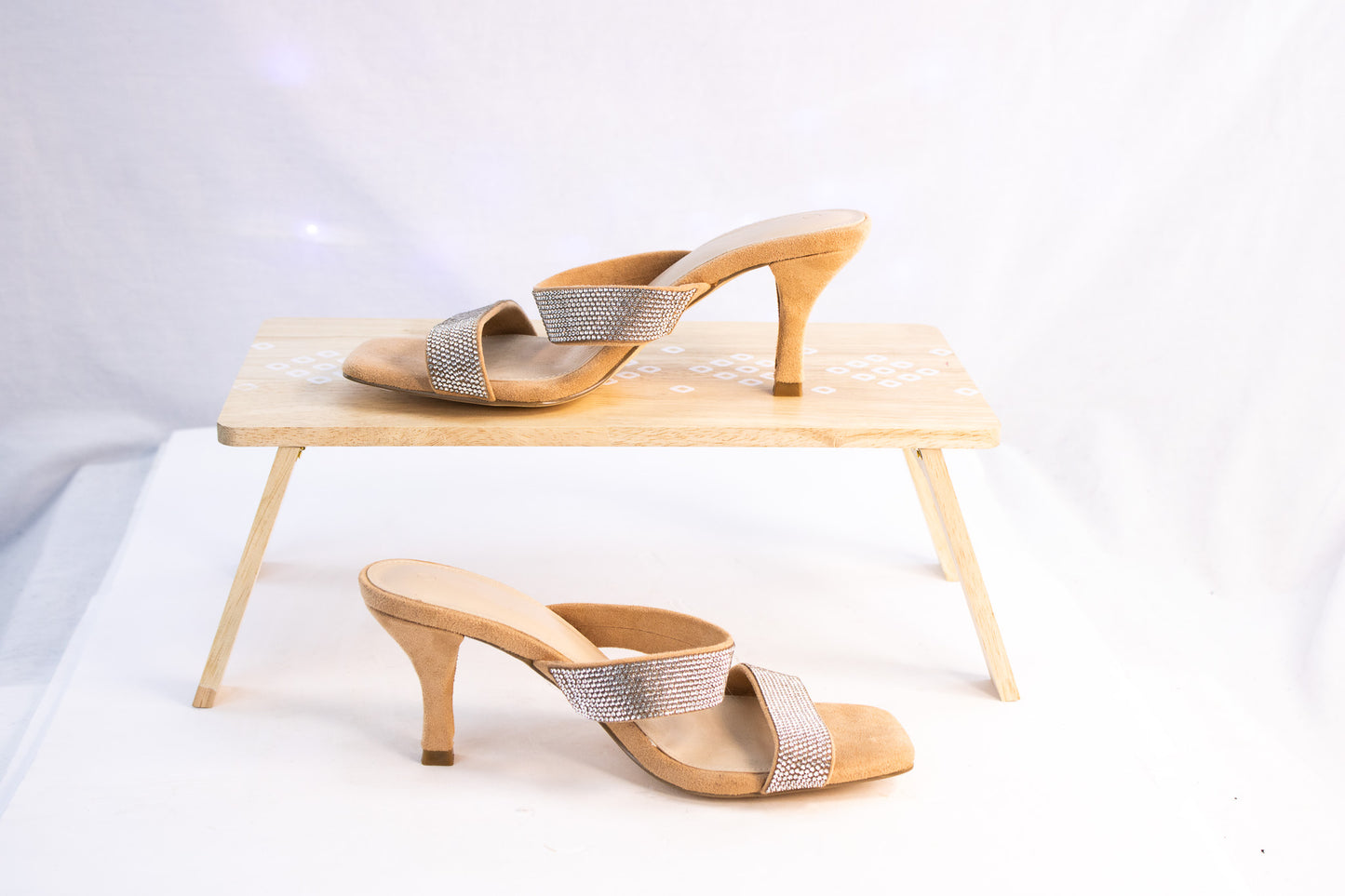 Rhinestone Mule Heels Camel Suede Women’s Size 8 Dress Sandals