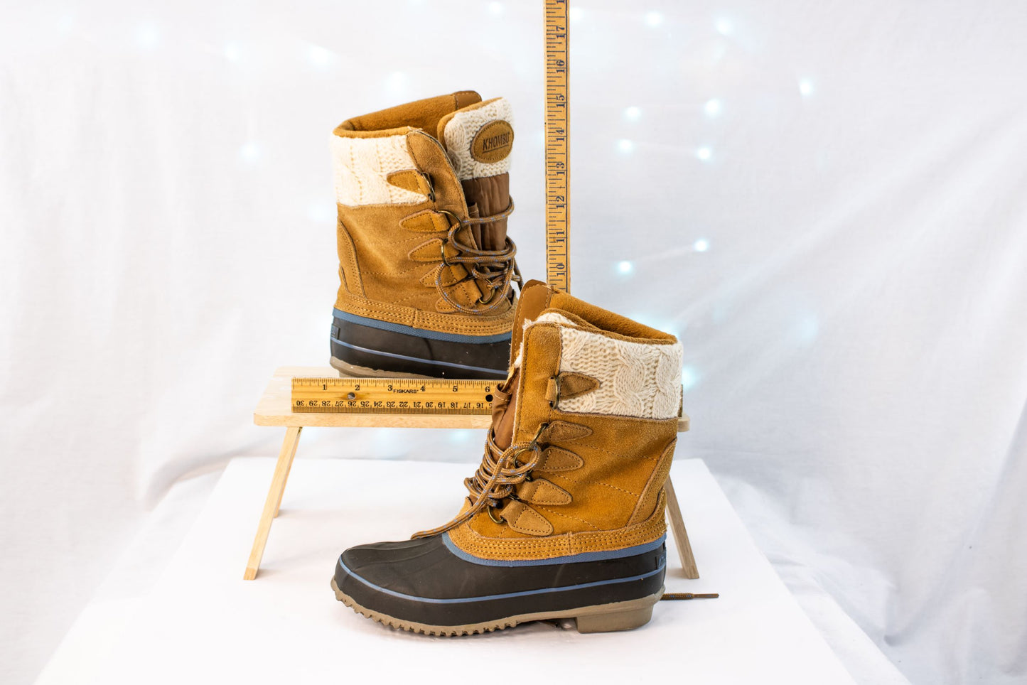 Khombu Womens Duck Boots Size 6 Winter Suede Knit Cuff Lace Up Waterproof