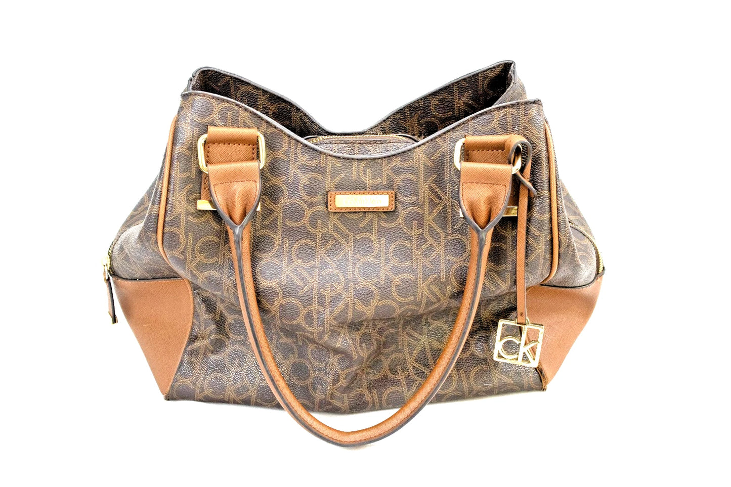 Calvin Klein Brown Monogram Tote Bag – CK Logo Shoulder Purse – Vintage-Inspired