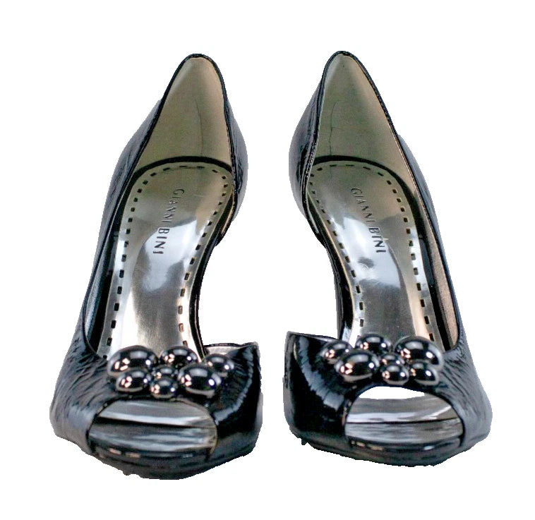 🔥 GIANNI BINI Black Patent Leather Peep-Toe Heels | Size 8.5M | Stiletto
