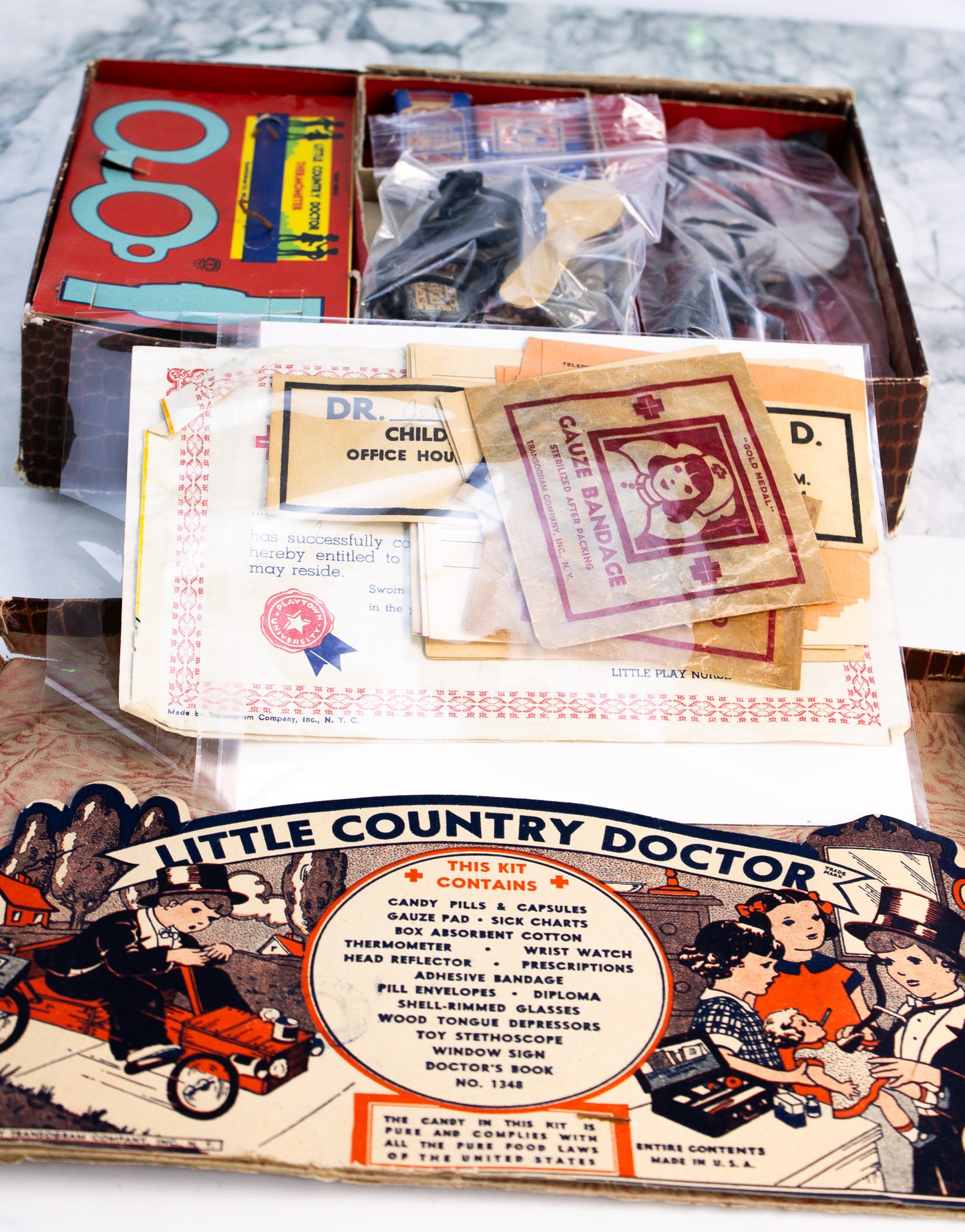 1940 Little Country Doctor Kit - Transogram Toy Medical Set USA Pretend Play