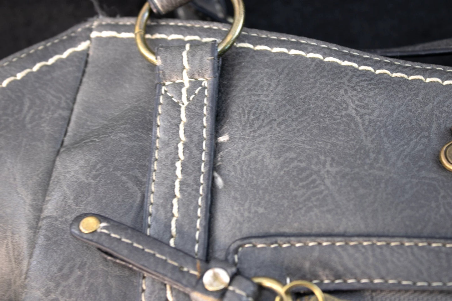 ✨ b.ø.c. Born Concept Charcoal Faux Leather Tote – Rustic Stitch Detail