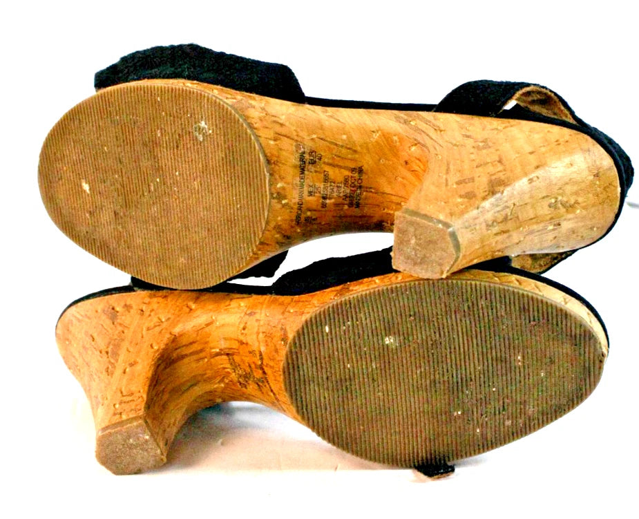 🐾 K9 Black Cork Wedge Sandals – Size 8M – Barkin’ Bold Style!