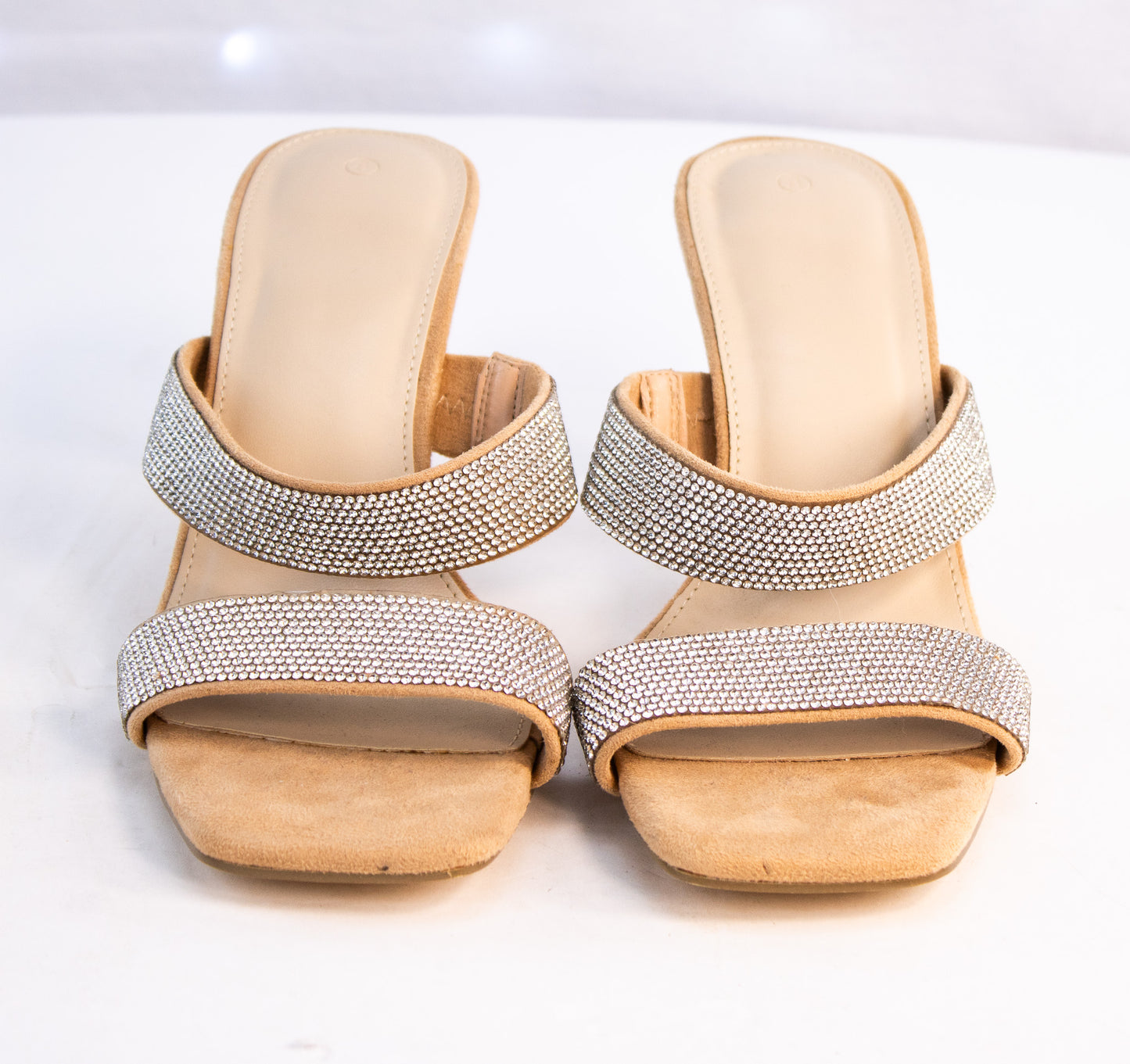 Rhinestone Mule Heels Camel Suede Women’s Size 8 Dress Sandals