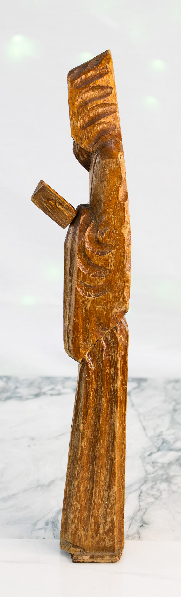 Hand-Carved Wooden Monk Sculpture | Primitive Religious Folk Art Figure