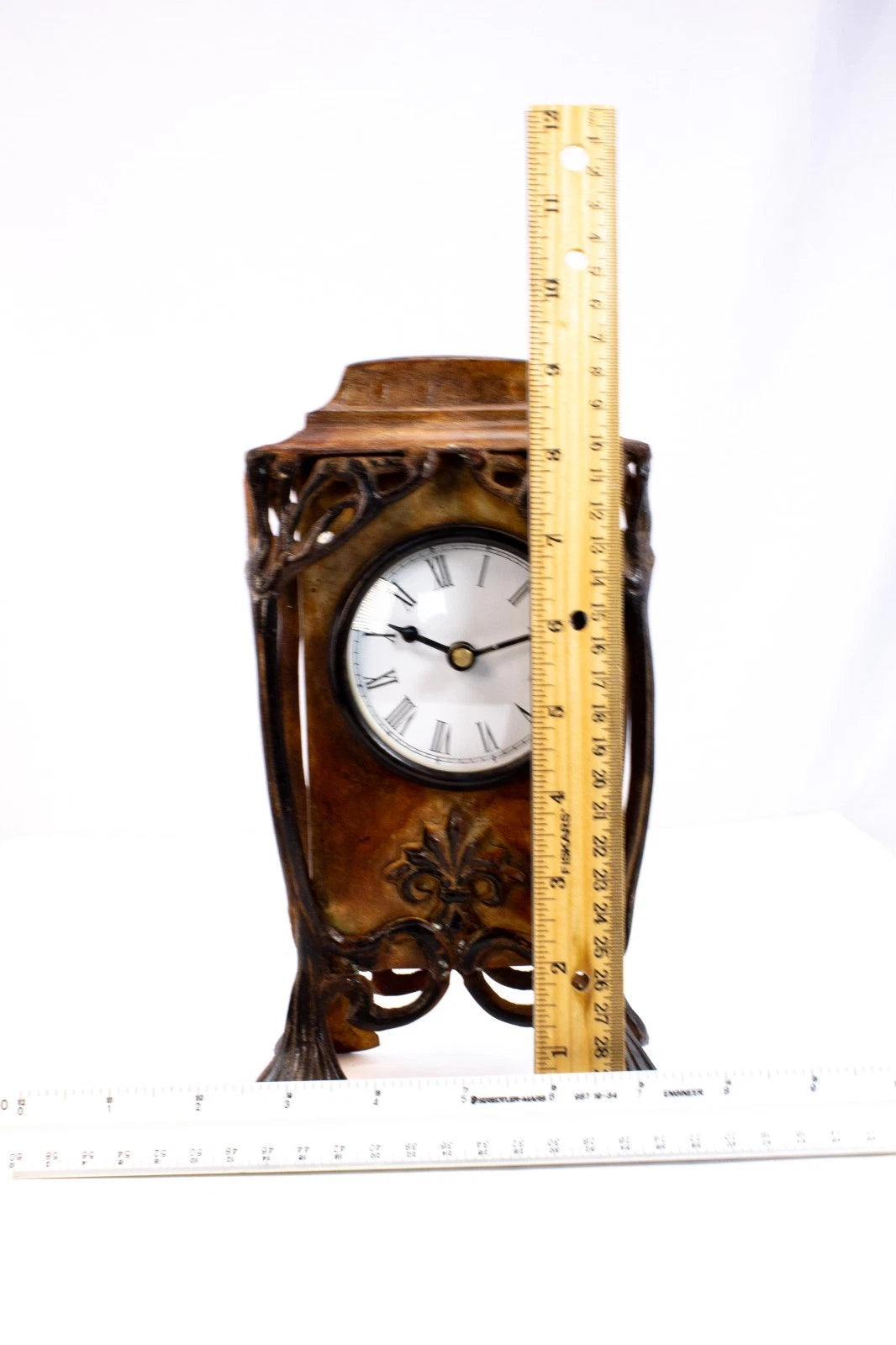 Vintage Art Nouveau-Style Metal Mantel Clock – Fleur-de-Lis Design, Non-Working,