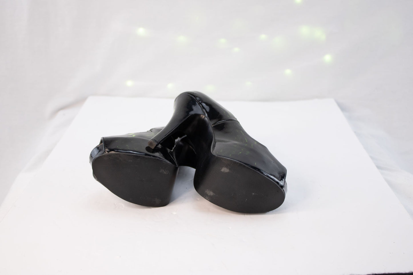 Bordello Black Patent Platform Peep Toe Stiletto Heels Womens