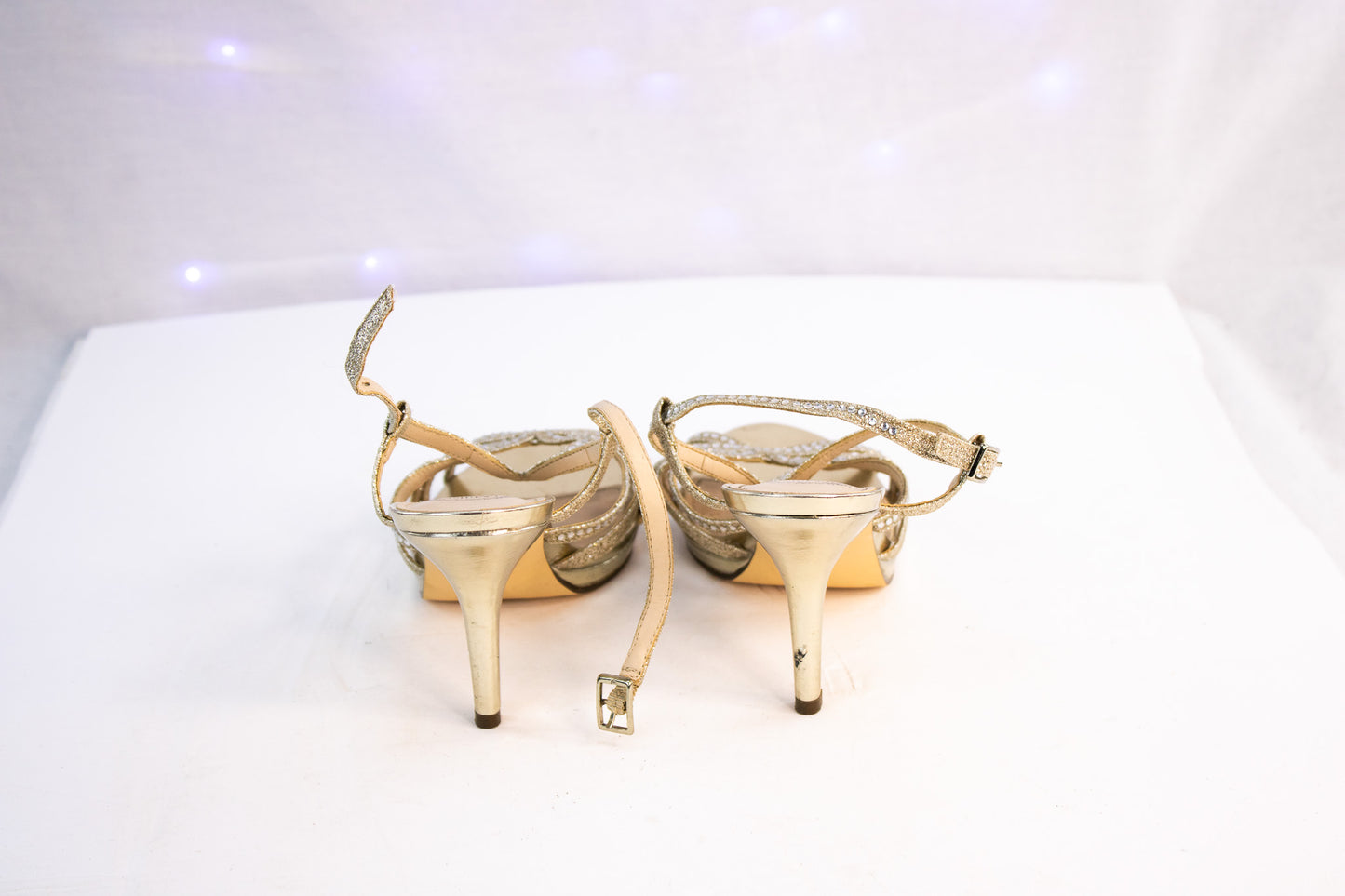 Gold Rhinestone Strappy Heels by J. Miller – Women’s Size 6.5