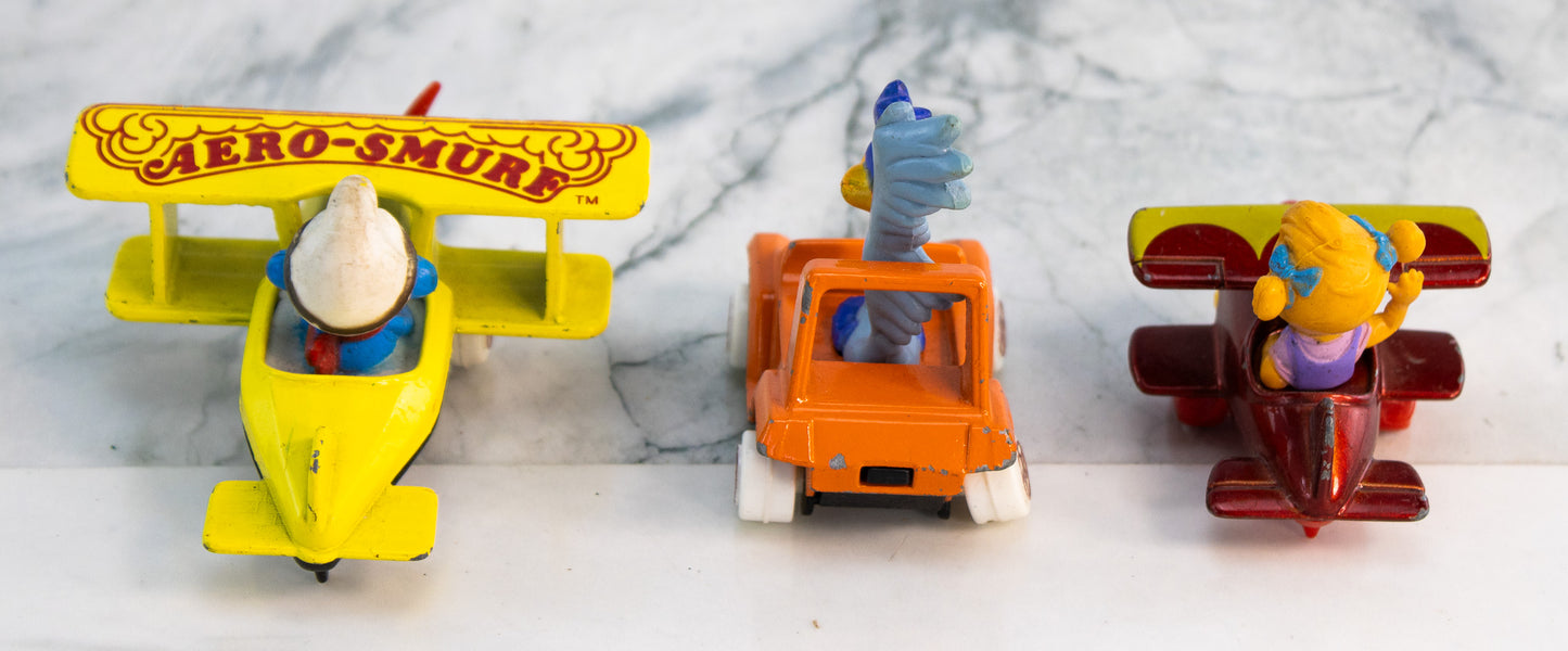 Vintage Smurf Airplane Road Runner Jeep Disney Bear Biplane Toy Lot