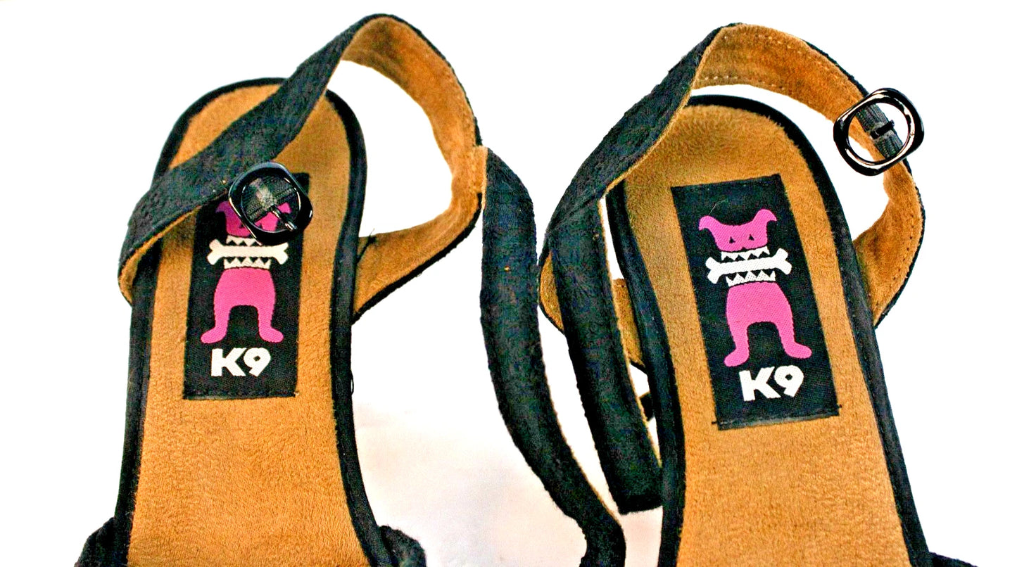 🐾 K9 Black Cork Wedge Sandals – Size 8M – Barkin’ Bold Style!