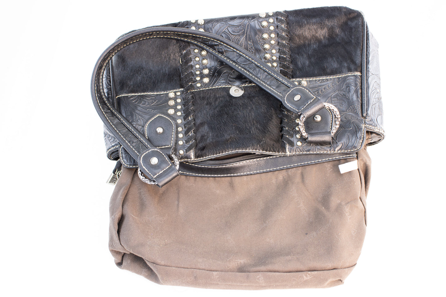 Western Tooled Leather Concealed Carry Handbag with Hair-On Hide