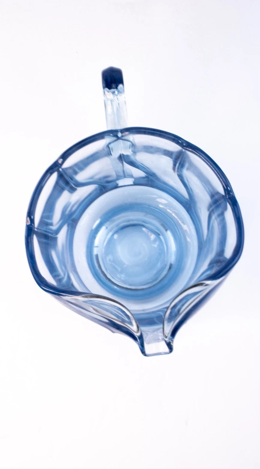 ✨ SKY DANCE IN GLASS | Vintage Hand-Blown Light Blue Pitcher & Matching Tray Set