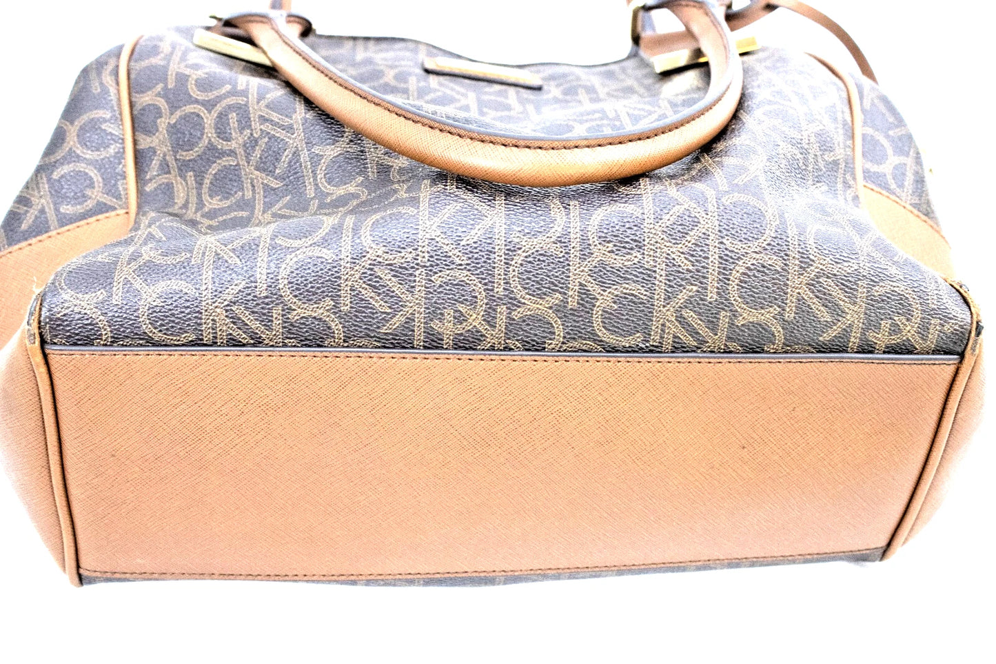Calvin Klein Brown Monogram Tote Bag – CK Logo Shoulder Purse – Vintage-Inspired