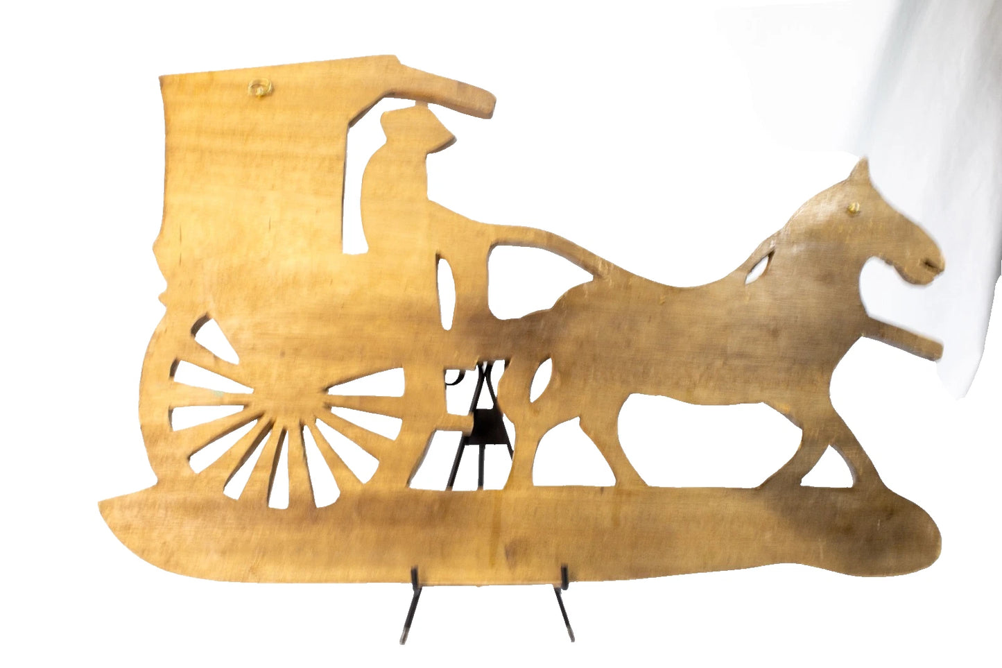 Vintage Hand-Carved Horse & Carriage Wall Sculpture Rustic Mid-Century Folk Art