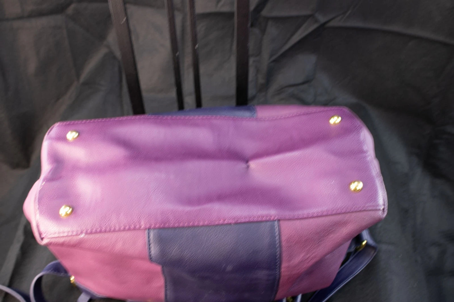 💜 JM New York Two-Tone Pebbled Leather Satchel – Plum & Navy Elegance