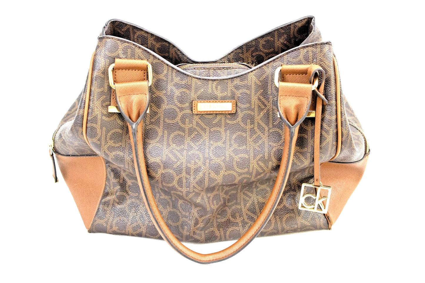 Calvin Klein Brown Monogram Tote Bag – CK Logo Shoulder Purse – Vintage-Inspired