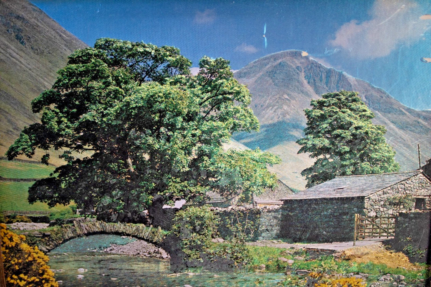 Set of 2 Vintage Foil Art Prints – Cottage Landscape & Swan Lake by L. Osborne –