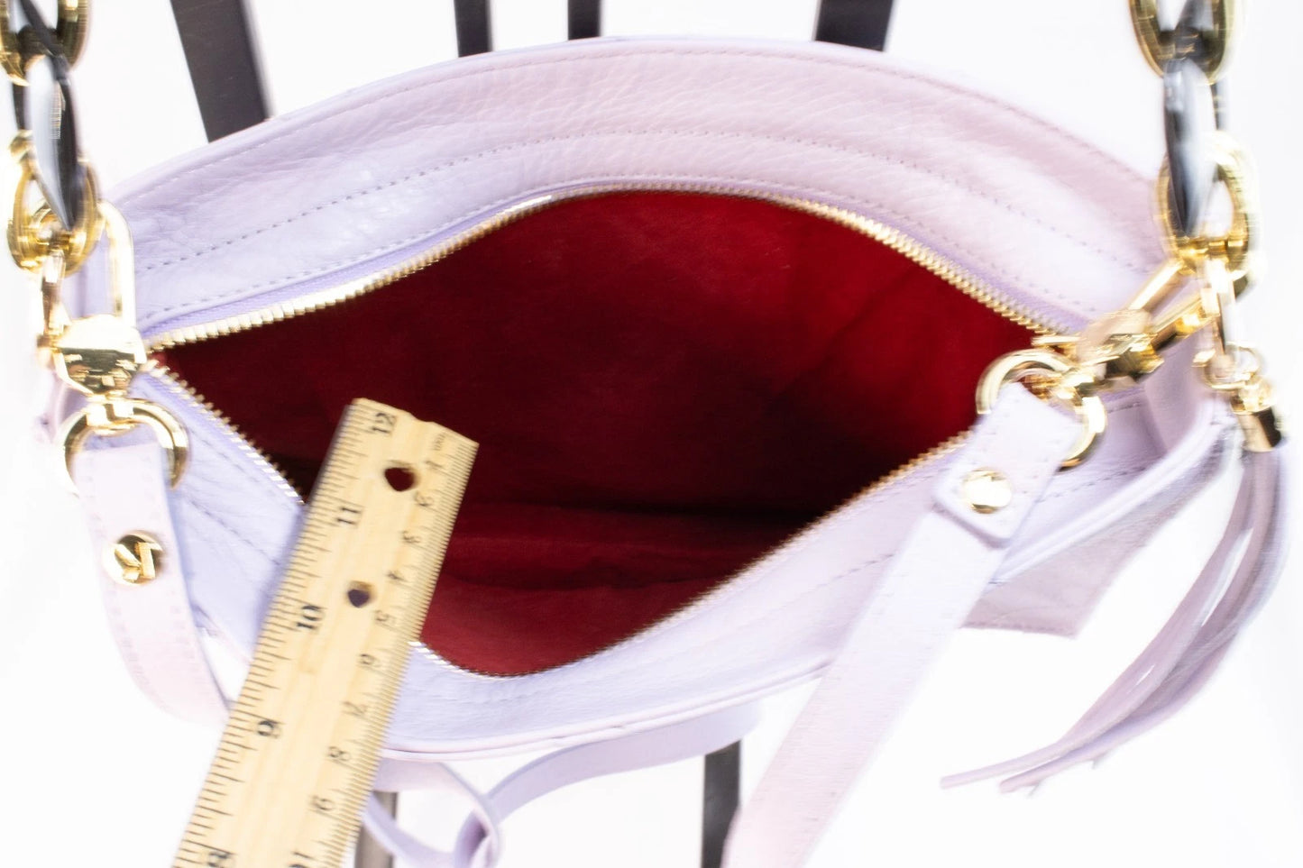 Kelly Tooke Sutton Crossbody Bag / Lilac Leather Quilted Handbag w/ Resin Chain