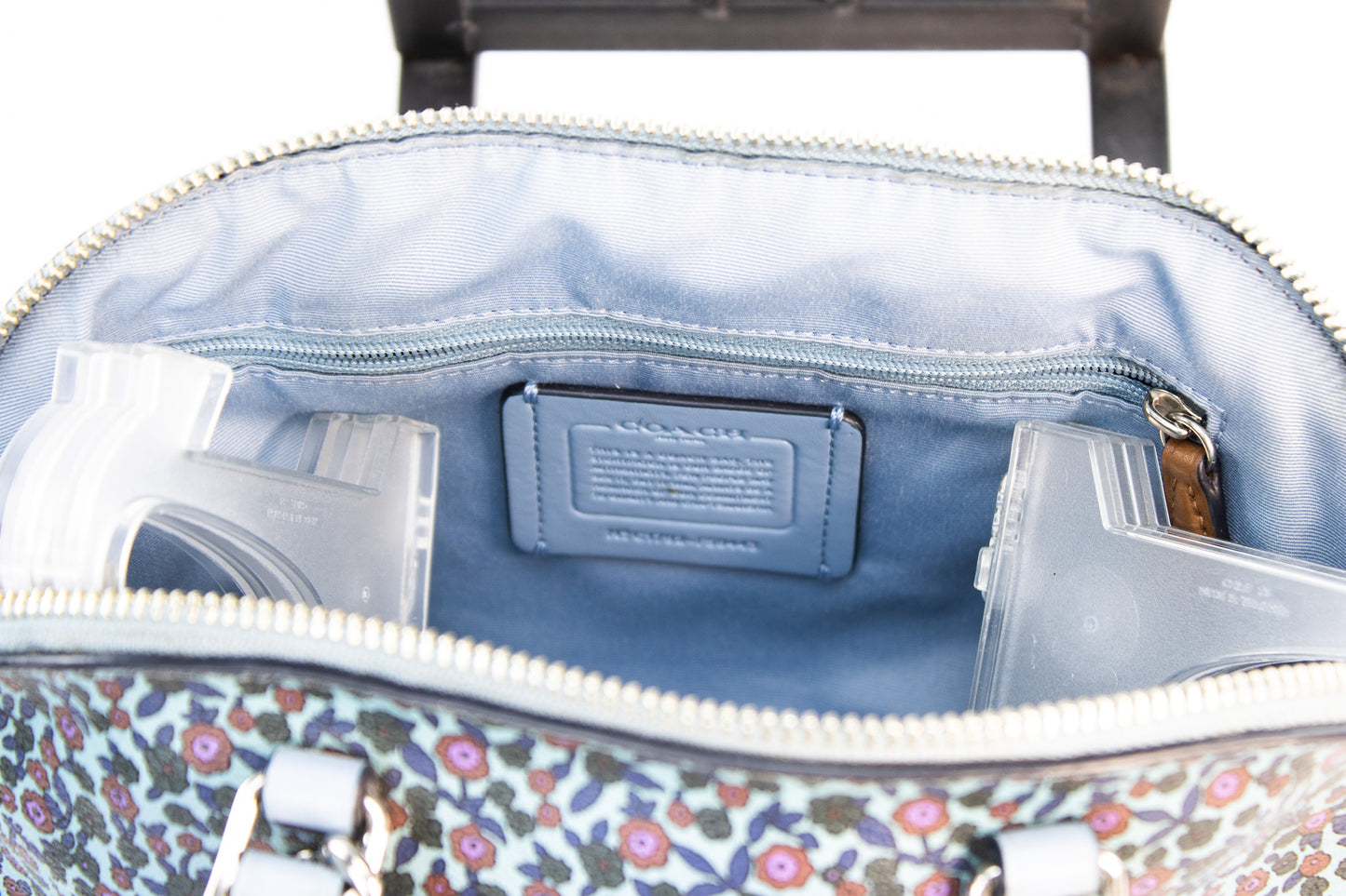 Coach Floral Dome Satchel – Light Blue Leather Crossbody Handbag