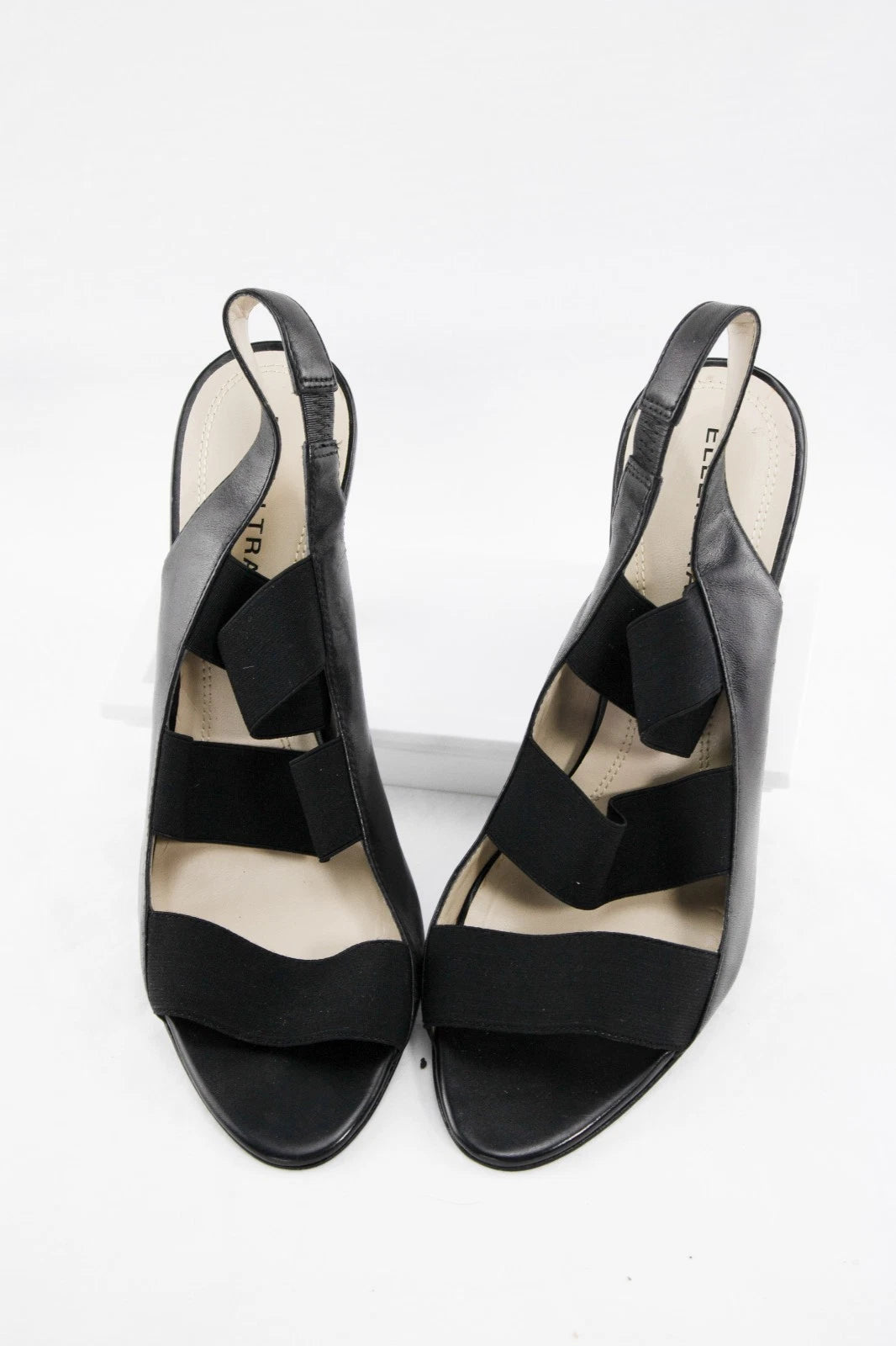 Ellen Tracy Black Leather Heels | “Josie” 8.5M Slingback Stretch Sandals | Chic