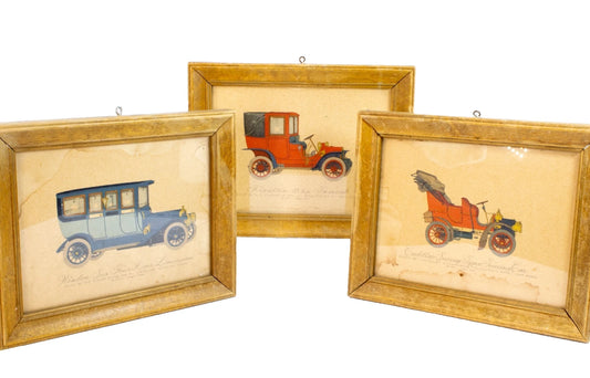 1952 EVELYN CURRO FRAMED AUTOMOBILE PRINT SET – CADILLAC, FRANKLIN & WINTON