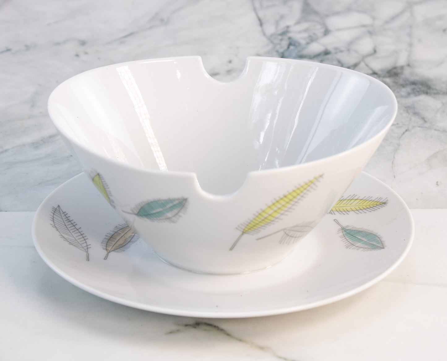 Rosenthal Germany Snack Bowl Set Mid Century Feather Porcelain Serving Dish