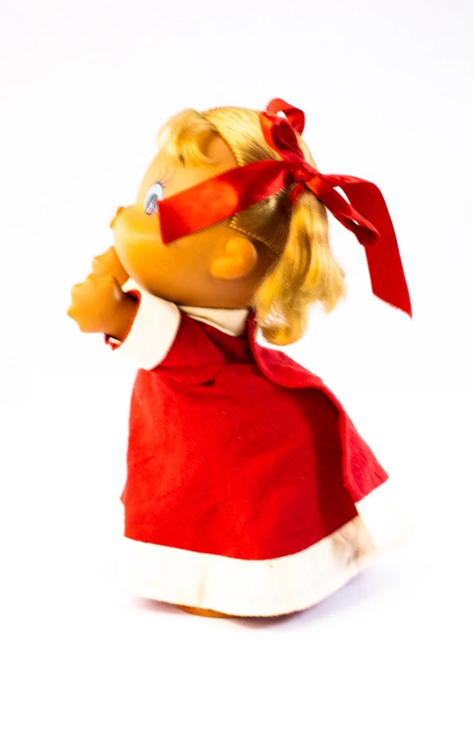 1970s Japanese Sekiguchi-Style Vinyl Doll “Red Dress Girl” -Unmarked Vintage Toy