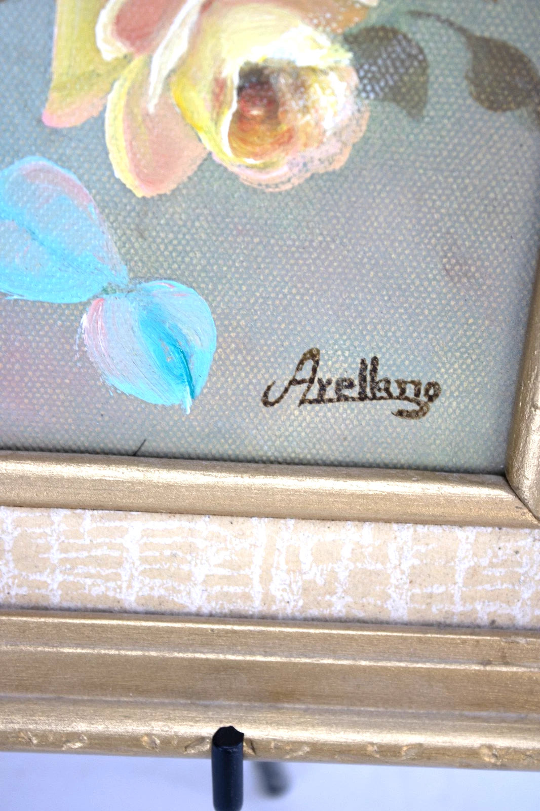 Vintage Signed Floral Oil Painting by Arellano | Yellow Rose Bouquet | Textured