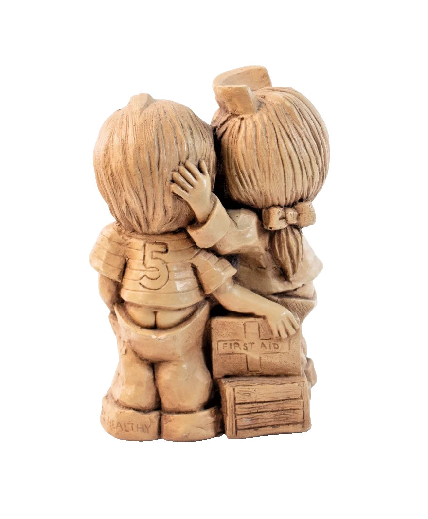 ⭐Vintage Fanny Kins “Sounds Healthy” Resin Figurine – Nurse & Boy - 1970s Sheek