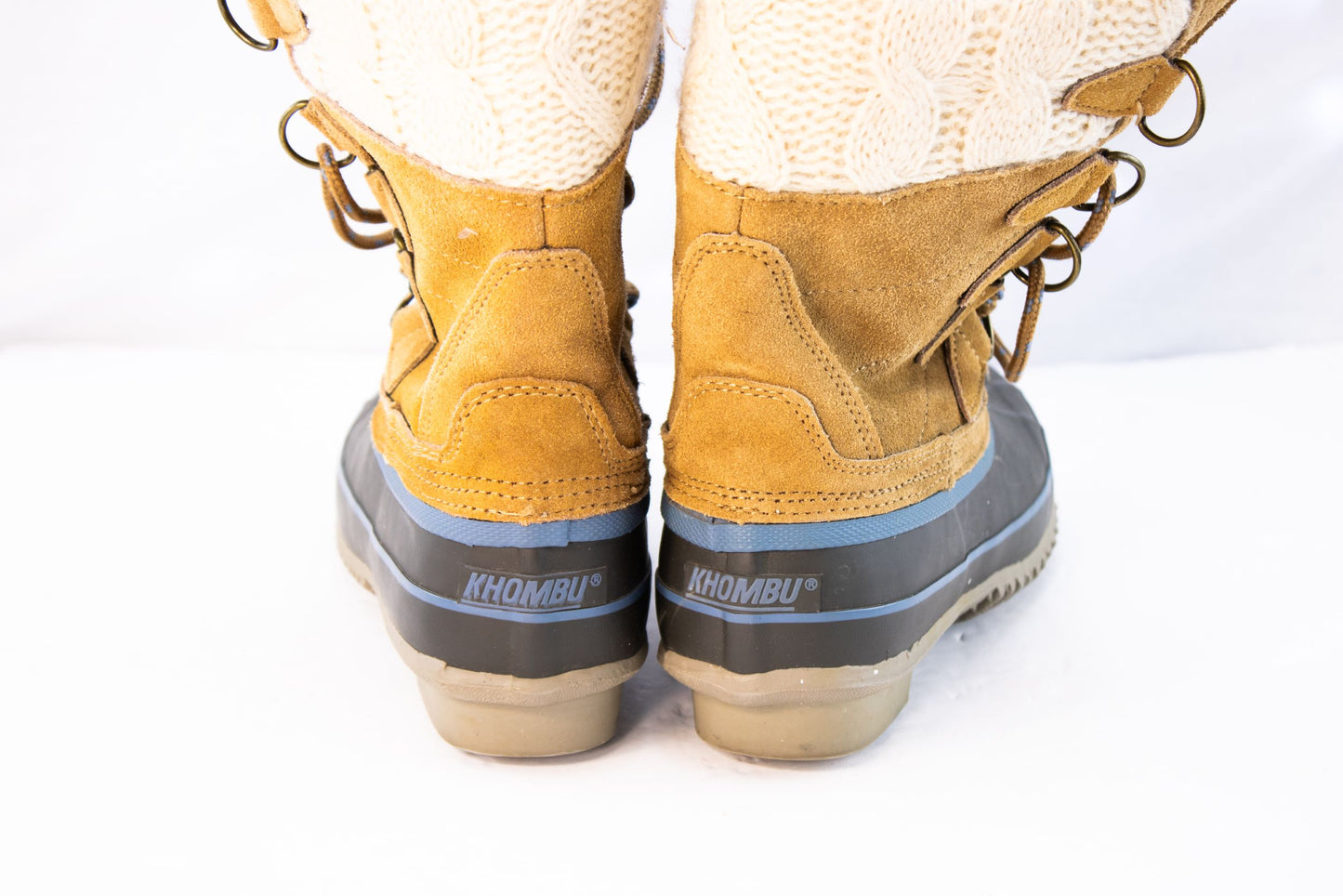 Khombu Womens Duck Boots Size 6 Winter Suede Knit Cuff Lace Up Waterproof