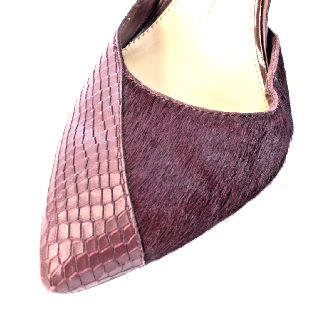 Gianni Bini Ankle Strap D’Orsay Pumps 10M Leather & Calf Hair Pointed Toe