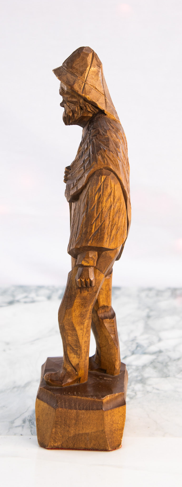 Signed Hand Carved Wooden Folk Art Man Vintage Cloaked Figure Sculpture