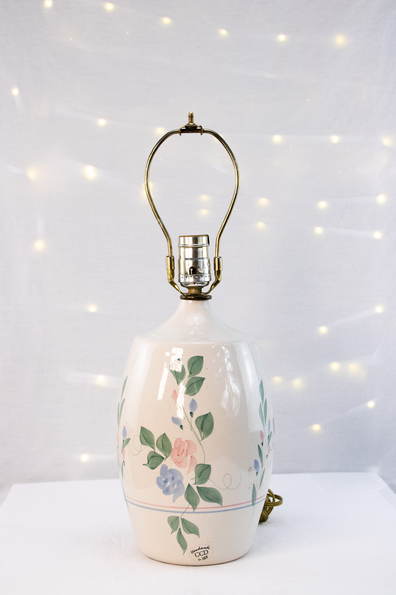 Vintage CCD Floral Ceramic Table Lamp – Handmade USA – Brass Har