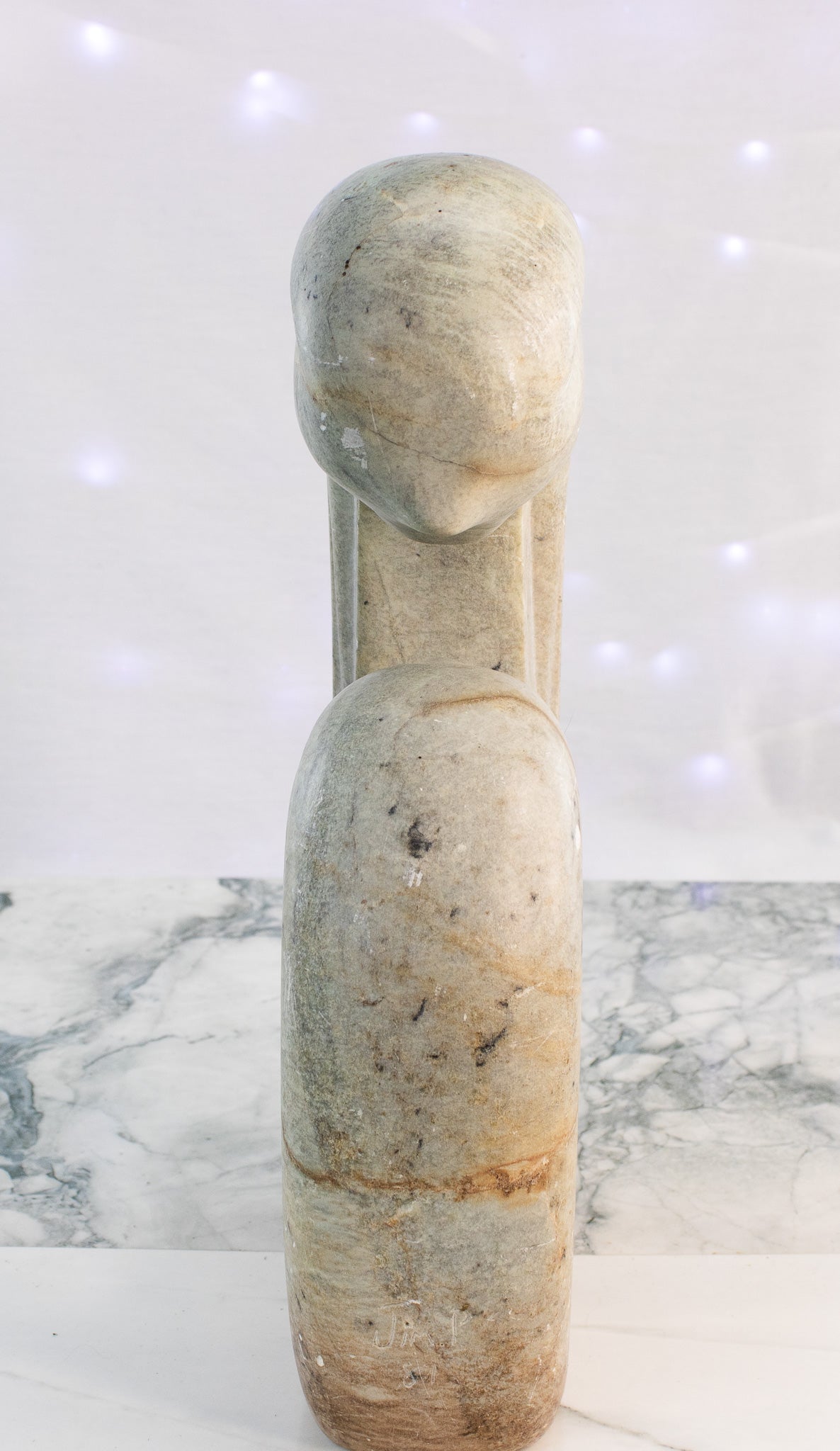 Abstract Marble Sculpture | Mother & Child Form | Mid-Century Modern Stone Art