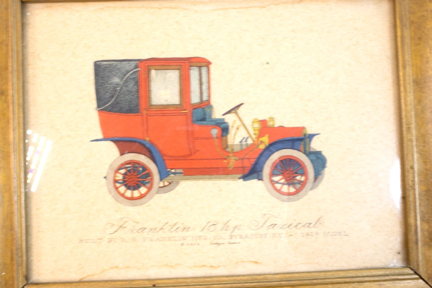 1952 EVELYN CURRO FRAMED AUTOMOBILE PRINT SET – CADILLAC, FRANKLIN & WINTON