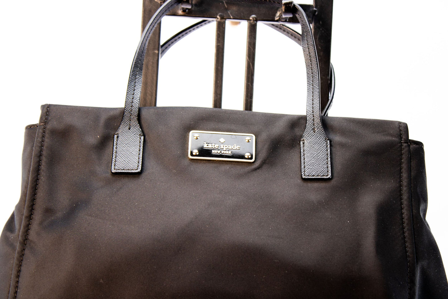 Kate Spade Black Nylon Tote Handbag Gold Hardware Zip Top