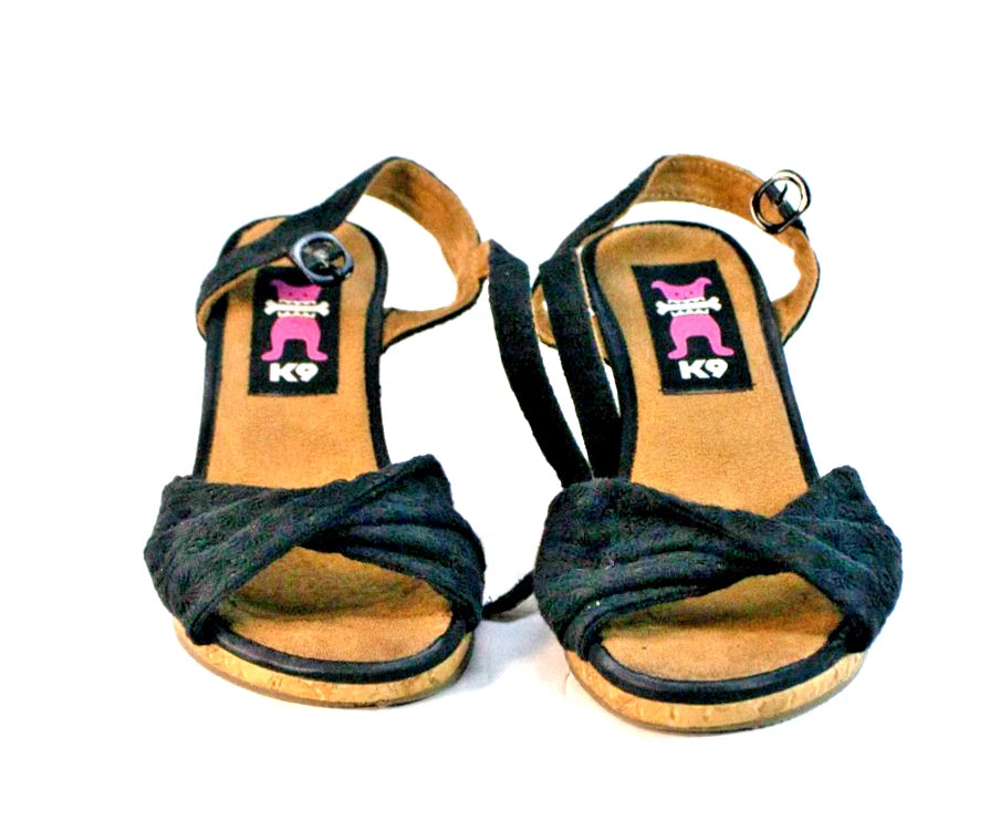 🐾 K9 Black Cork Wedge Sandals – Size 8M – Barkin’ Bold Style!